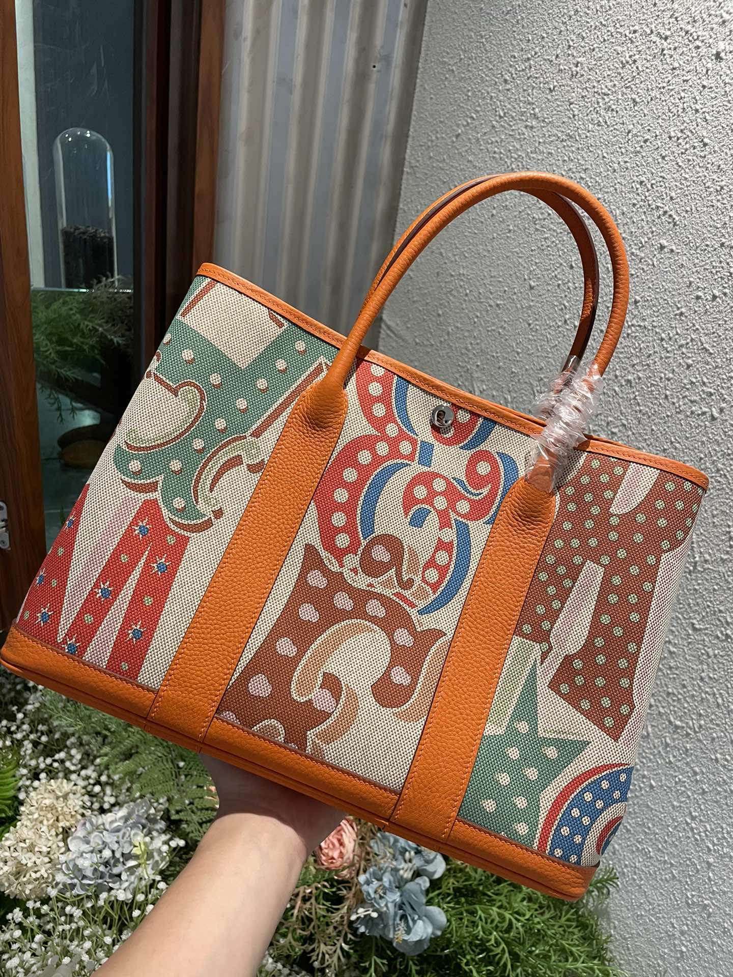 Hermes Garden Party 36cm Canvas Tote Handbag In Orange Clemence Leather